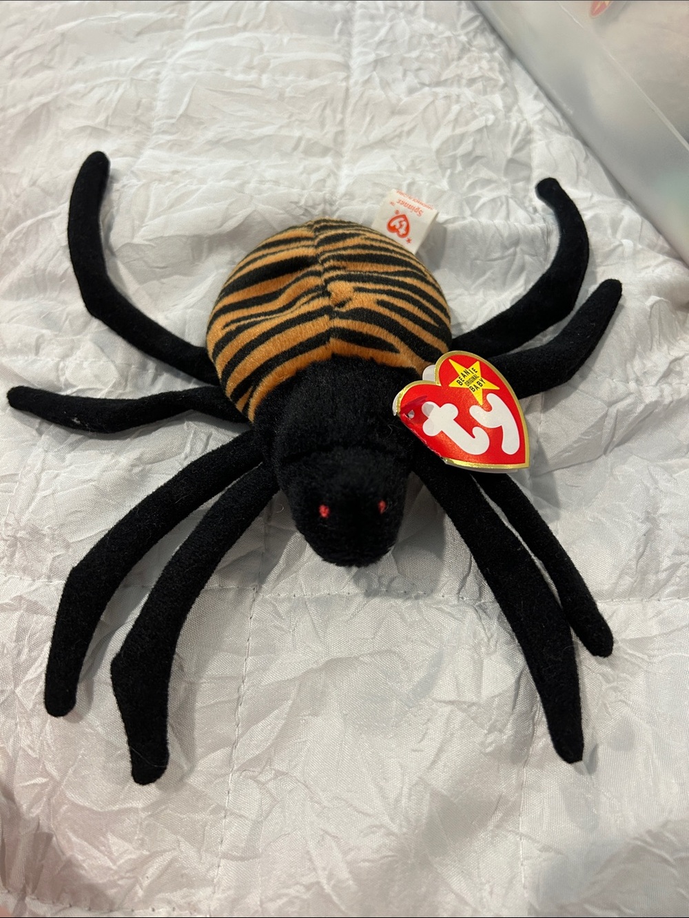 Ty Plush Spider in Black with Orange Striped Back- Retired with errors
